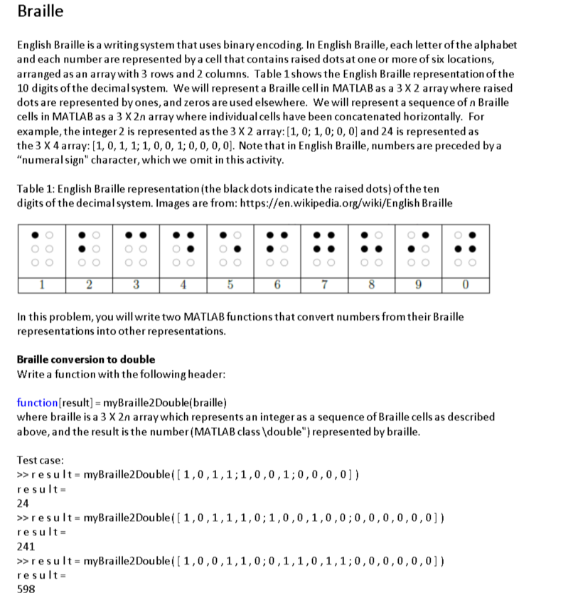 Solved Braille English Braille is a writing system that uses