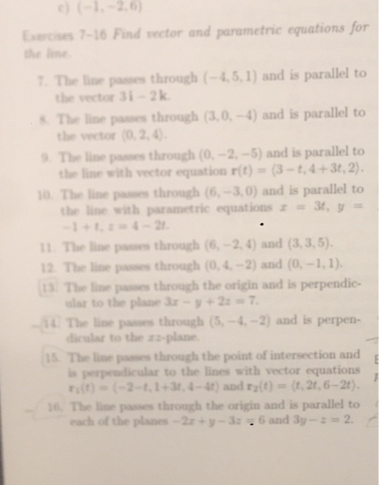 Solved Find vector and parametric equations for the line. | Chegg.com