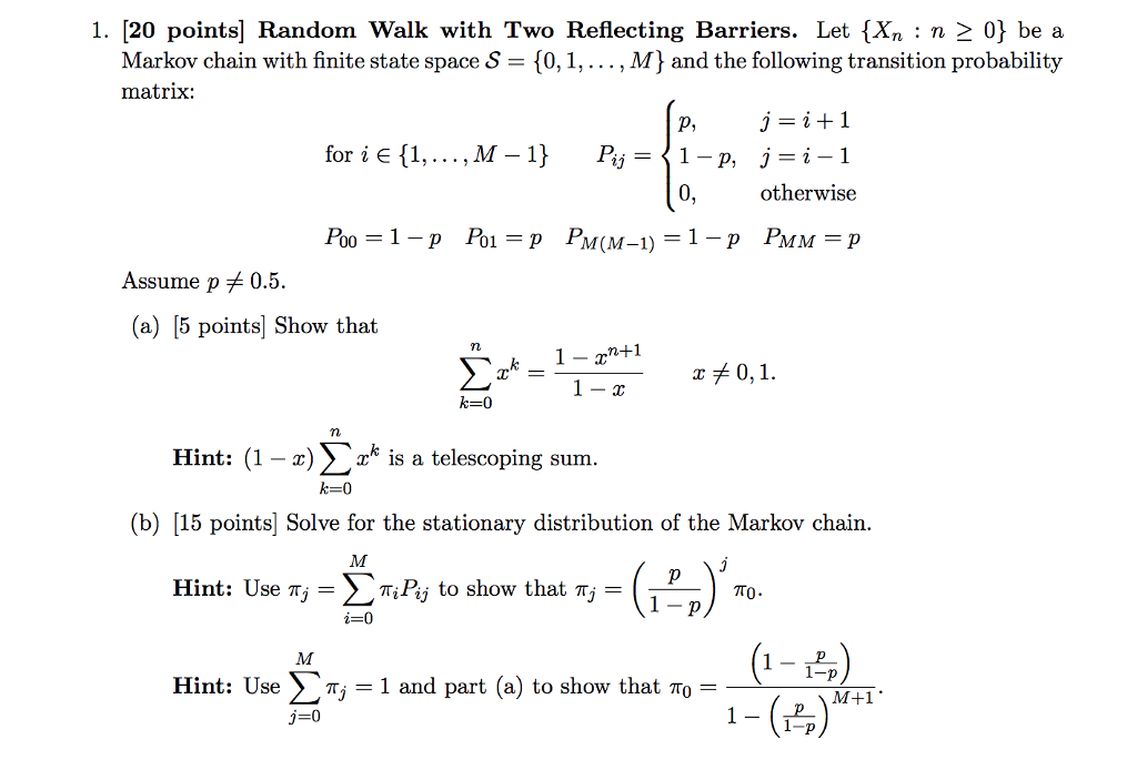 Solved 1. [20 points] Random Walk with Two Reflecting | Chegg.com