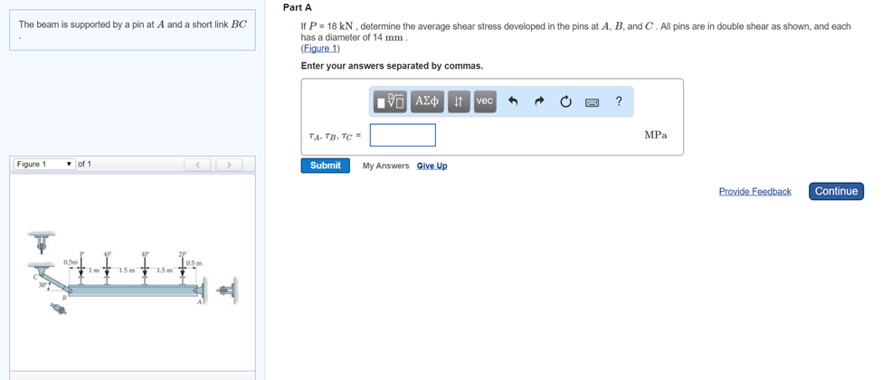 Solved Part A The beam is supported by a pin at A and a | Chegg.com