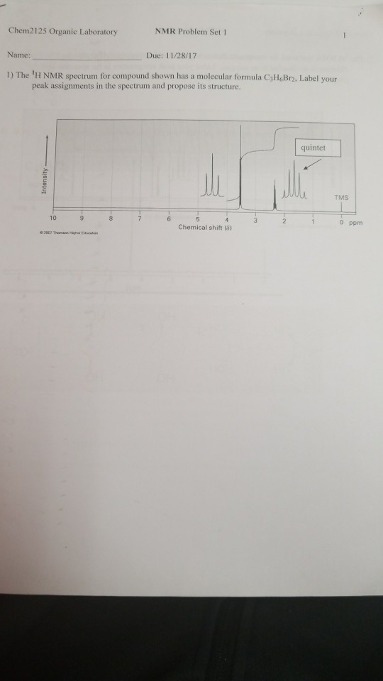 Solved NMR Problem Set 1 Chem2125 Organic Laboratory Name 1) | Chegg.com