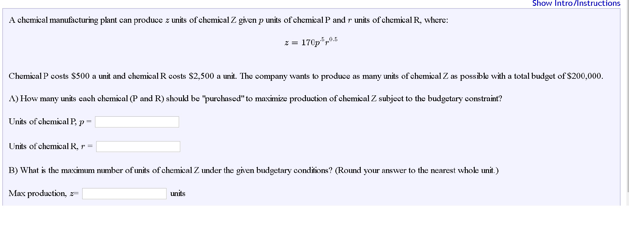 Solved A chemical manufacturing plant can produce z units of