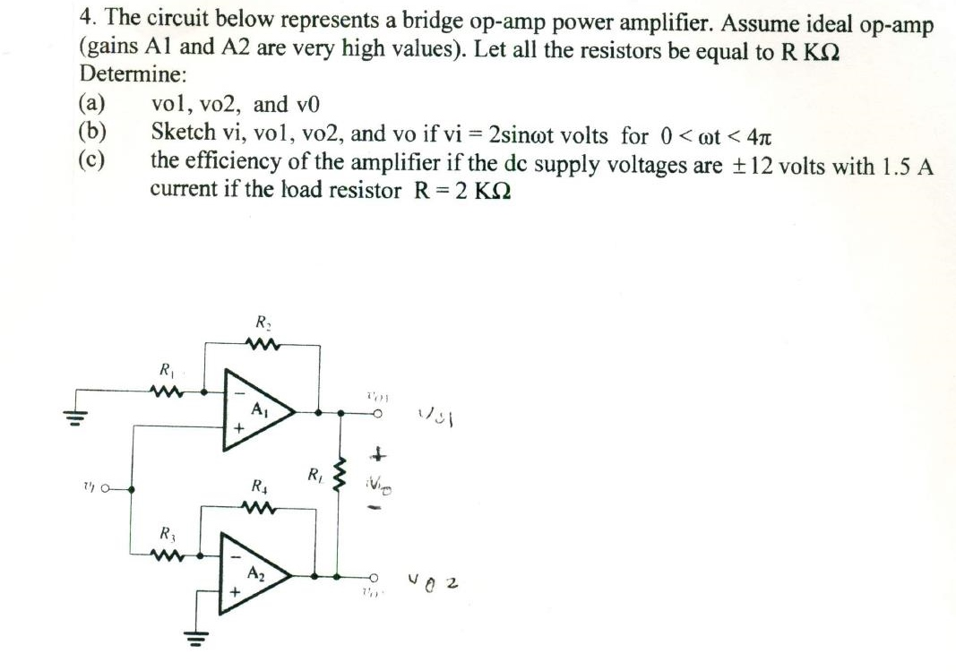 Solved The circuit below represents a bridge opamp power