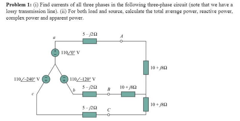 Solved Find currents of all three phases in the following | Chegg.com