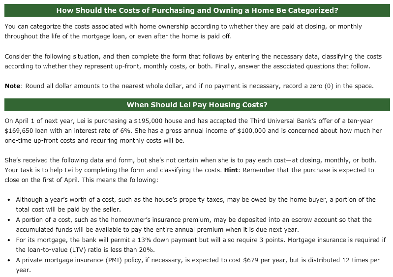 How Should the Costs of Purchasing and owning a Home