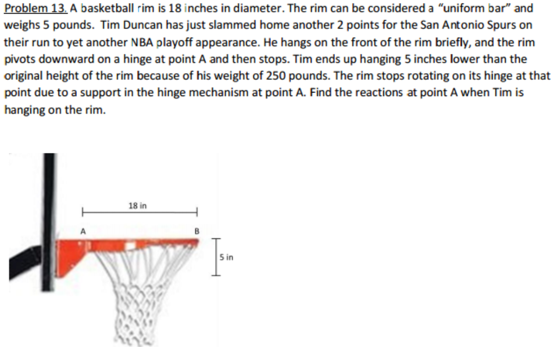 Solved Problem 13. A basketball rim is 18 inches in