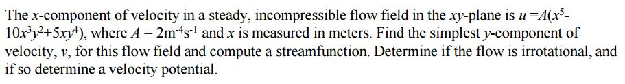 Solved The x-component of velocity in a steady, | Chegg.com