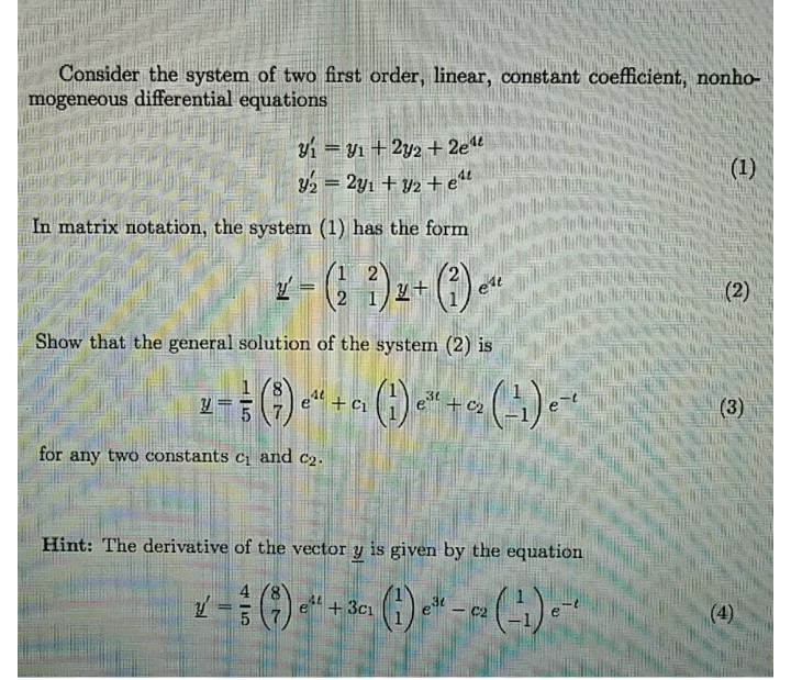 Solved Consider The System Of Two First Order, Linear, | Chegg.com