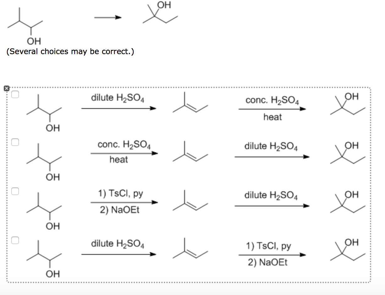 Solved OH OH (Several choices may be correct.) dilute H2SO4 | Chegg.com