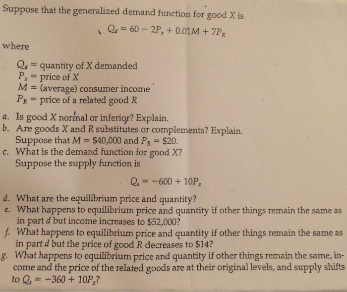 Solved Suppose that the generalized demand function for good | Chegg.com