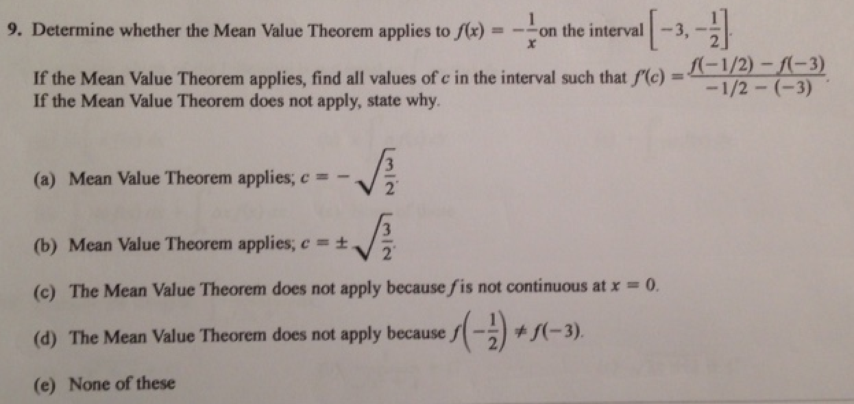 Solved 9. Determine whether the Mean Value Theorem applies
