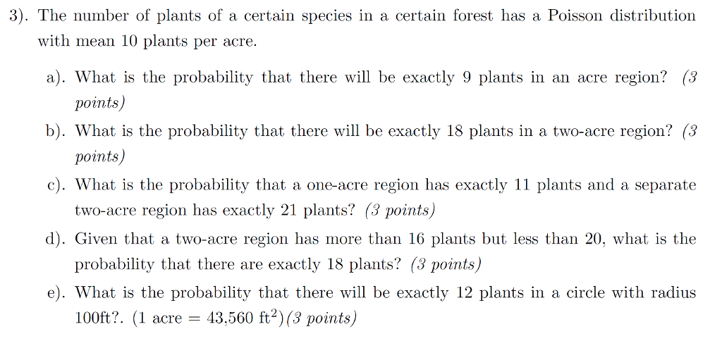 Solved 3). The number of plants of a certain species in a | Chegg.com