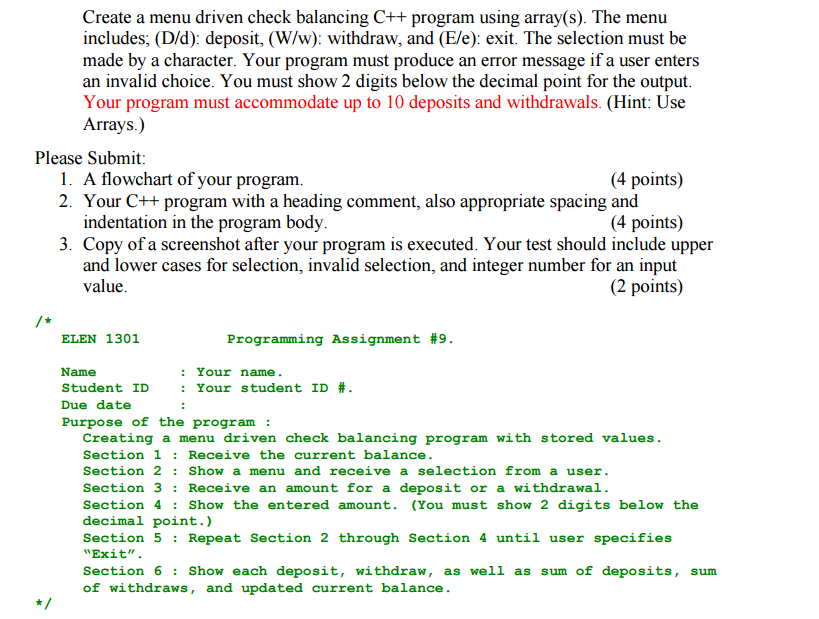 Solved Create a menu driven check balancing C++ program | Chegg.com