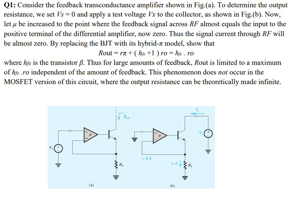 Solved Q1 Consider the feedback transconductance amplifier