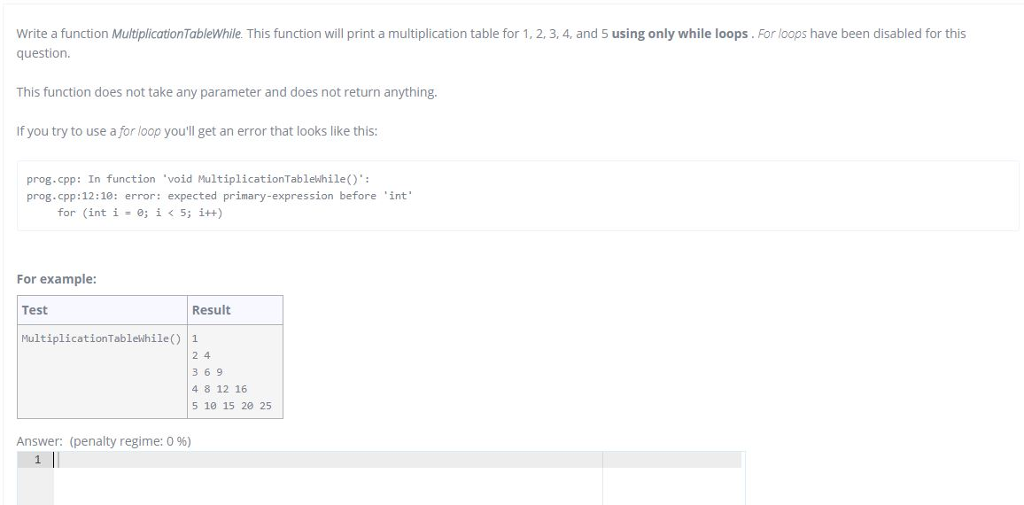 Solved Write a function MultiplicationTableWhile. This | Chegg.com