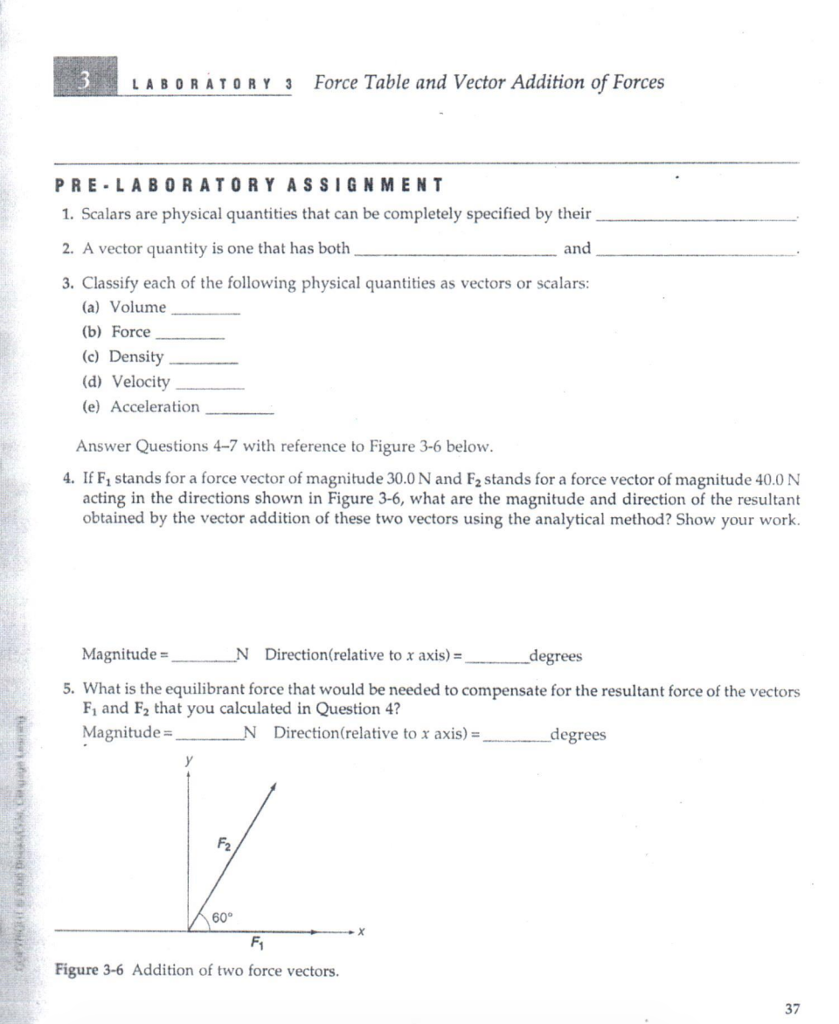 physics laboratory worksheet in vector addition