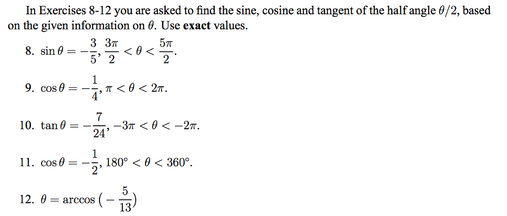 Solved In Exercises 8-12 you are asked to find the sine, | Chegg.com