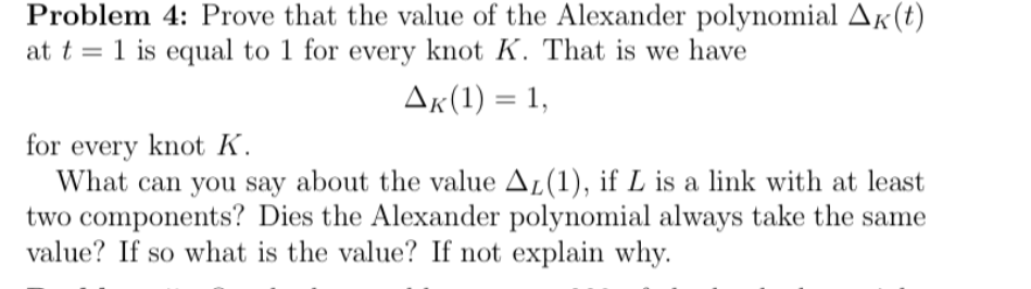 Prove that the value of the Alexander polynomial | Chegg.com