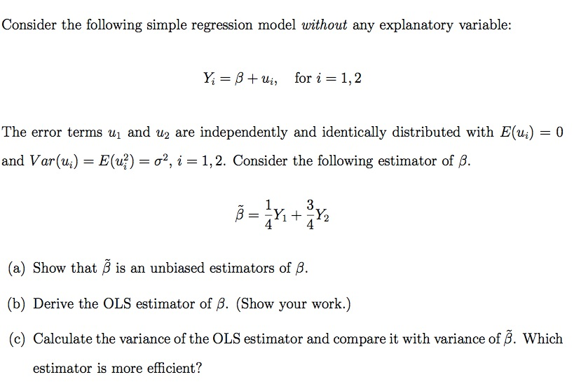 Solved Consider The Following Simple Regression Model | Chegg.com