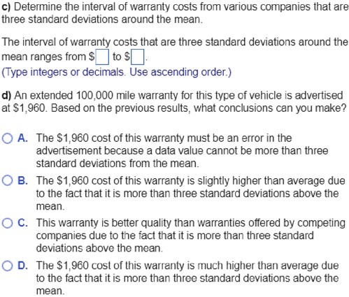 Solved Assume the cost of an extended 100,000 mile warranty | Chegg.com