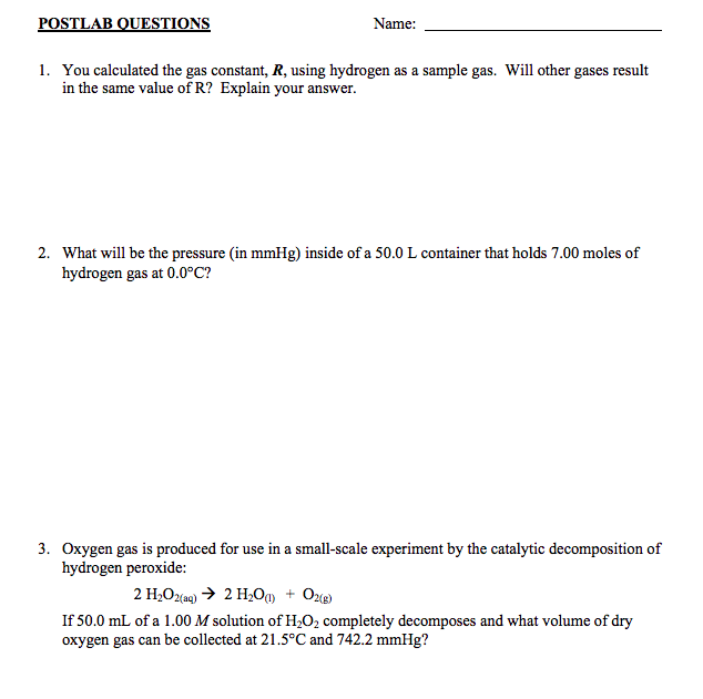 Solved Name: 1. You Calculated The Gas Constant, R, Using | Chegg.com