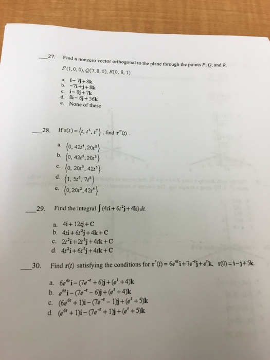 Solved Find a nonzero vector orthogonal to the plane through | Chegg.com