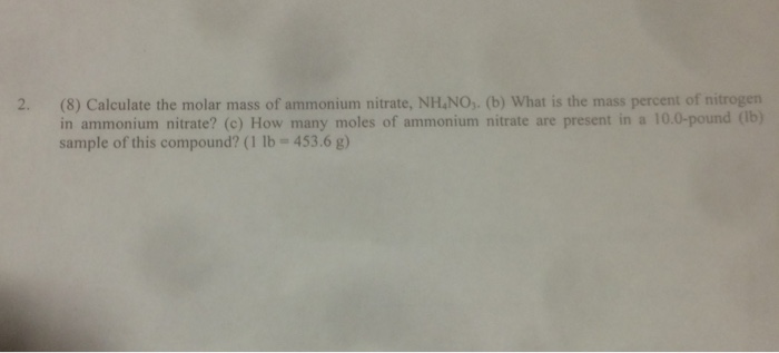 molar mass of nitrogen in ammonium nitrate