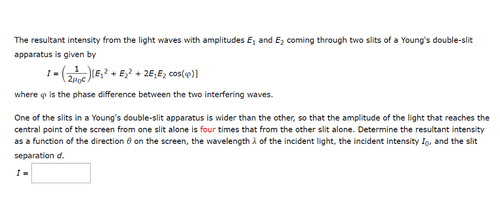 equation for intensity of a light wave