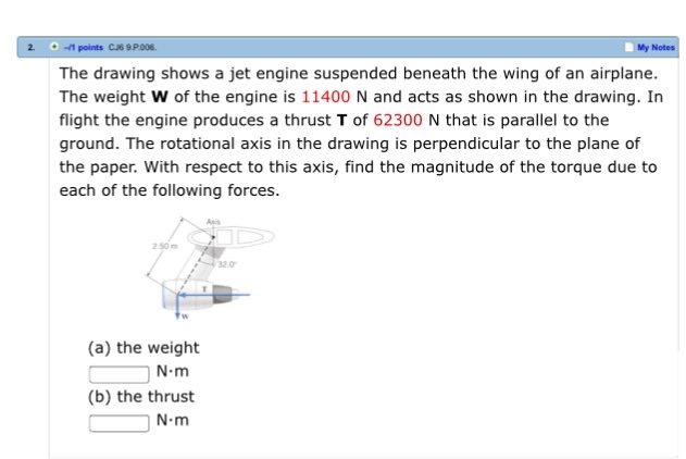 Solved 2. The drawing shows a jet engine suspended beneath | Chegg.com