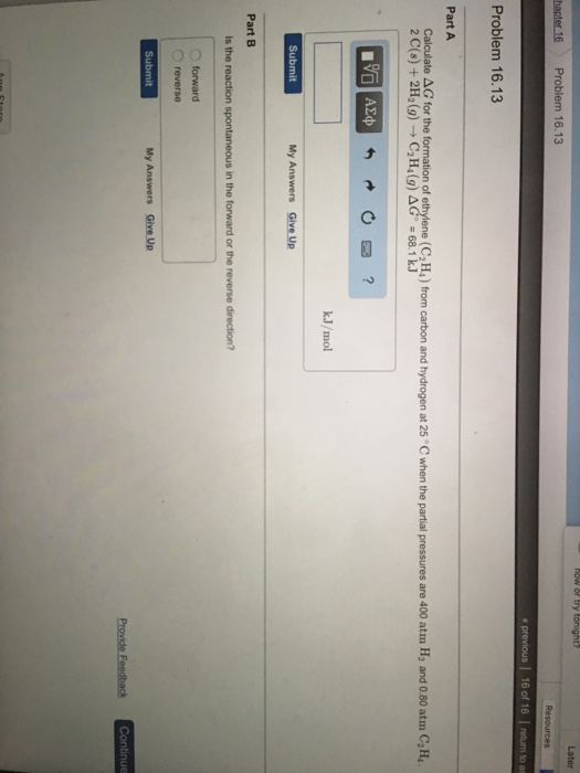 Solved Calculate DeltaG for the formation of ethylene C2H4