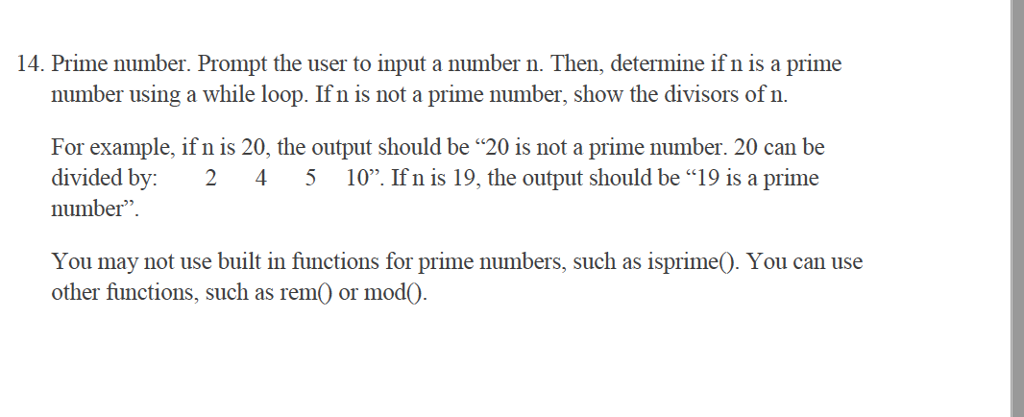 Solved 14. Prime number. Prompt the user to input a number | Chegg.com