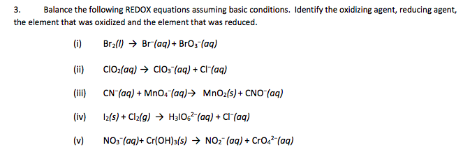 Solved Balance the following REDOX equations assuming basic | Chegg.com