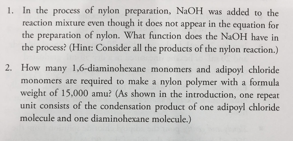Solved This is for a polymer lab. Please answer all parts of | Chegg.com