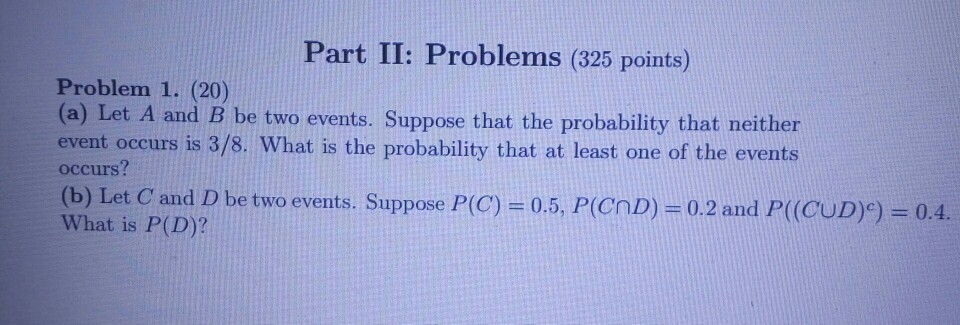 Solved Part II: Problems (325 Points) Problem 1. (20) (a) | Chegg.com