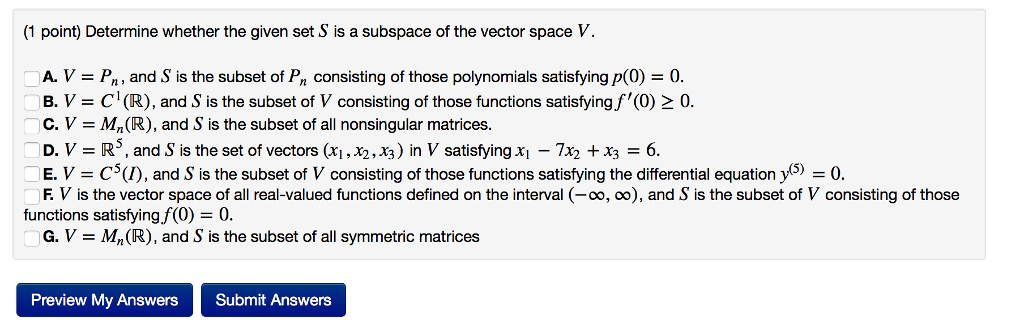 Solved Determine Whether The Given Set S Is A Subspace Of