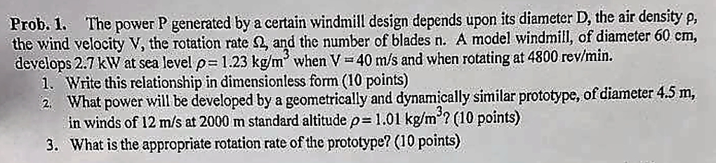 Solved Prob 1. The power P generated by a certain windmill | Chegg.com