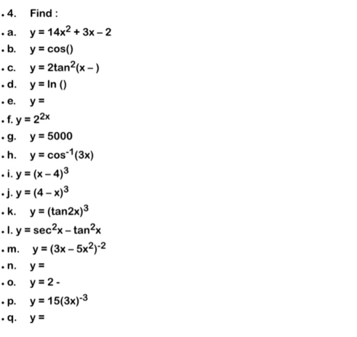Solved Find Y 14x 2 3x 2 Y Cos Y 2tan 2 x Chegg
