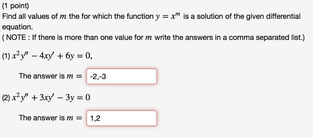 Solved Find all values of m the for which the function y = | Chegg.com