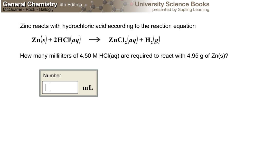 Solved Zinc Reacts With Hydrochloric Acid According To The Chegg Hot Sex Picture 9537