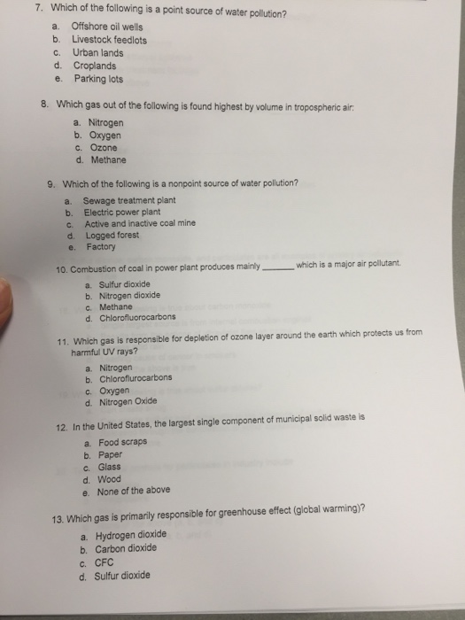 Solved Which of the following is a point source of water