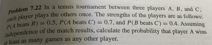 Solved In a tennis tournament between three players A, B, | Chegg.com