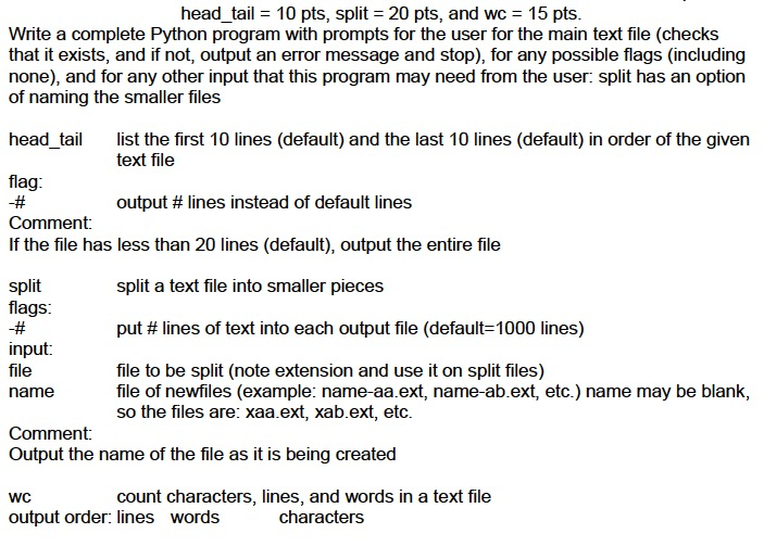 Solved Python Programming head_tail = 10 pts, split = 20 | Chegg.com