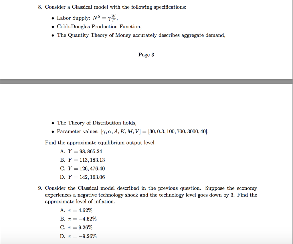 solved: demonstrate using the classical model how a... Solved 8. Consider a Classical model with the following | Chegg.com