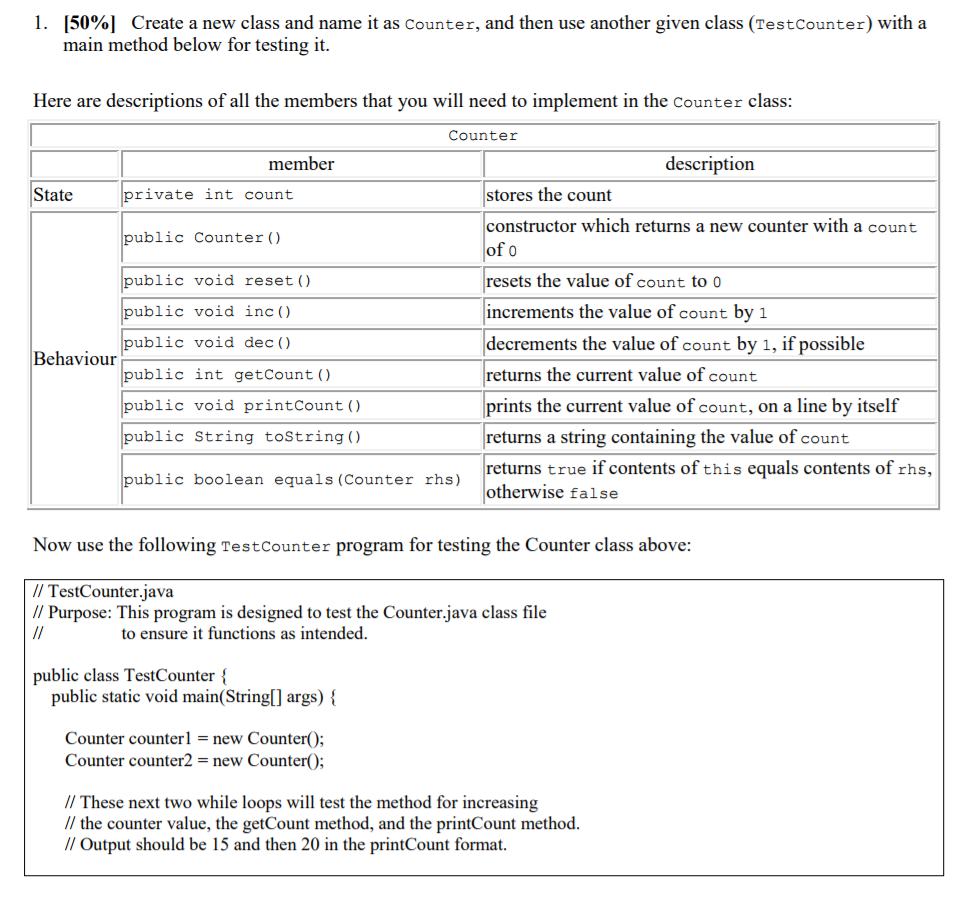 Solved I. Create a new class and name it as counter, and | Chegg.com