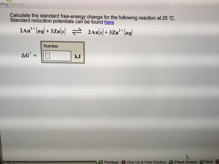 Solved Calculate The Standard Free Energy Change For The Chegg Com