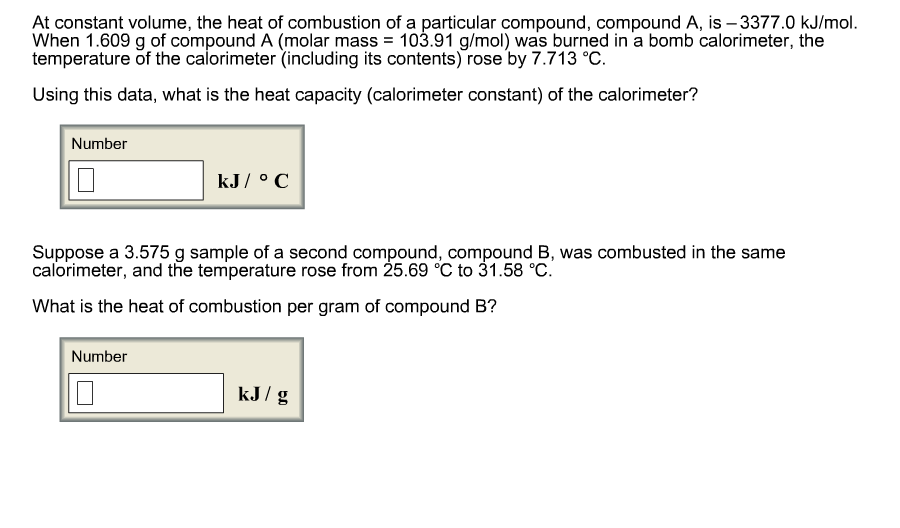 Solved At constant volume, the heat of combustion of a