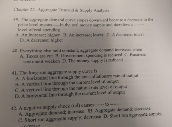 Solved Chapter 22- Aggregate Demand& Supply Analysis 39. The | Chegg.com