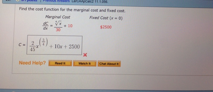 Solved Find the cost function for the marginal cost and | Chegg.com