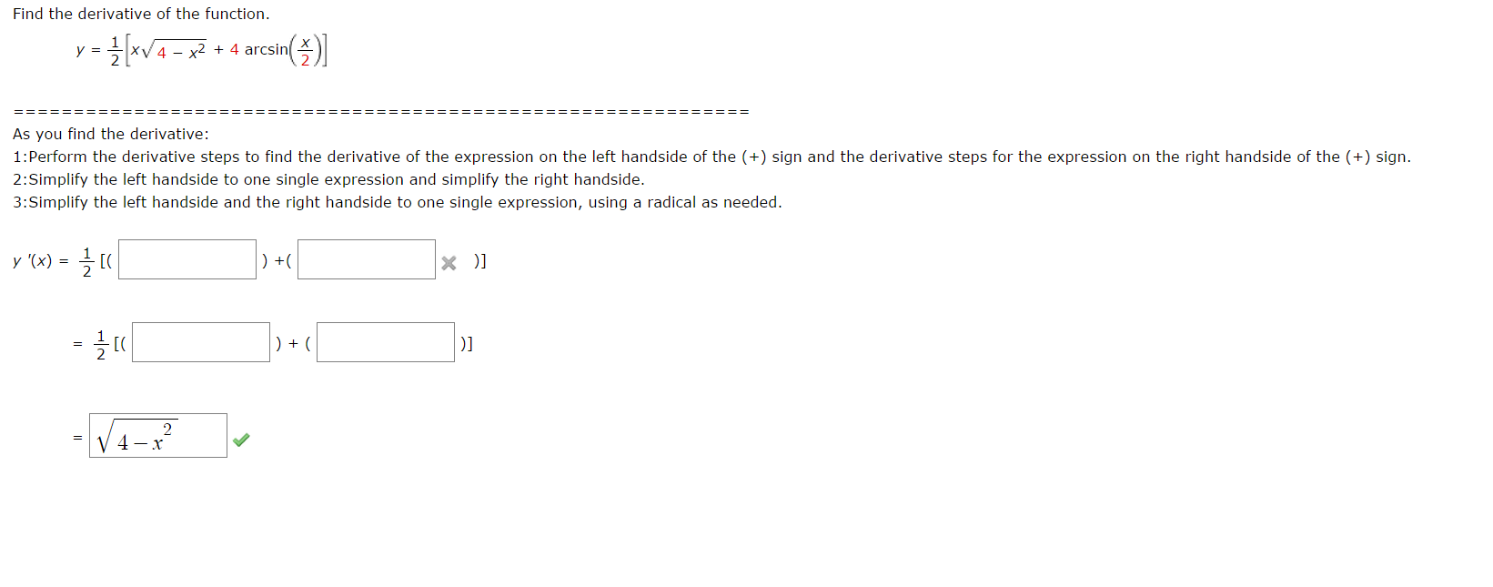 Solved Find the derivative of the function. y = 1/2 [x sq. | Chegg.com