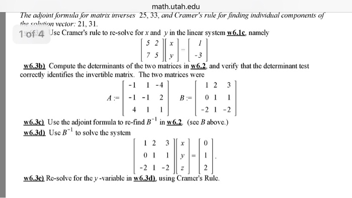 Solved The adjoint formula for matrix inverses 25, 33, and | Chegg.com